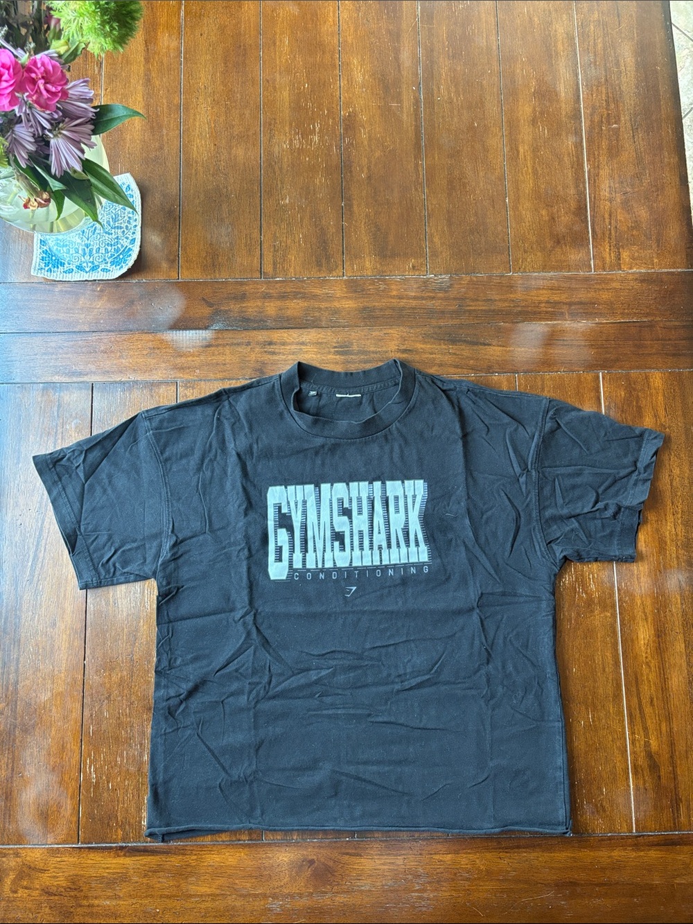 Gymshark Black Short Sleeve Logo Tee with Teal Print